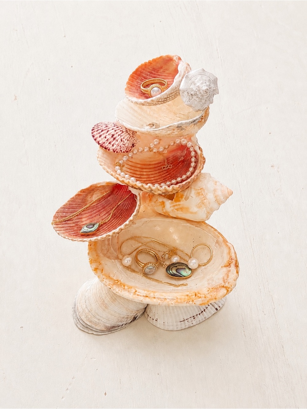 Handmade Stacked Natural Sea Shell Jewelry Organizer | Trinket Dish